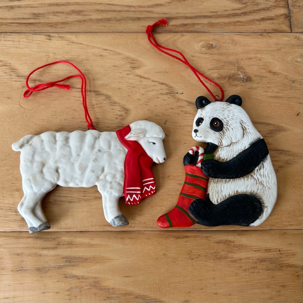 Schmid by Gordon Fraser Christmas Tree Ornaments 2 pieces Panda Bear & Lamb